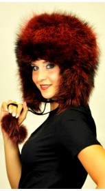 Red Raccoon fur hat Ushanka